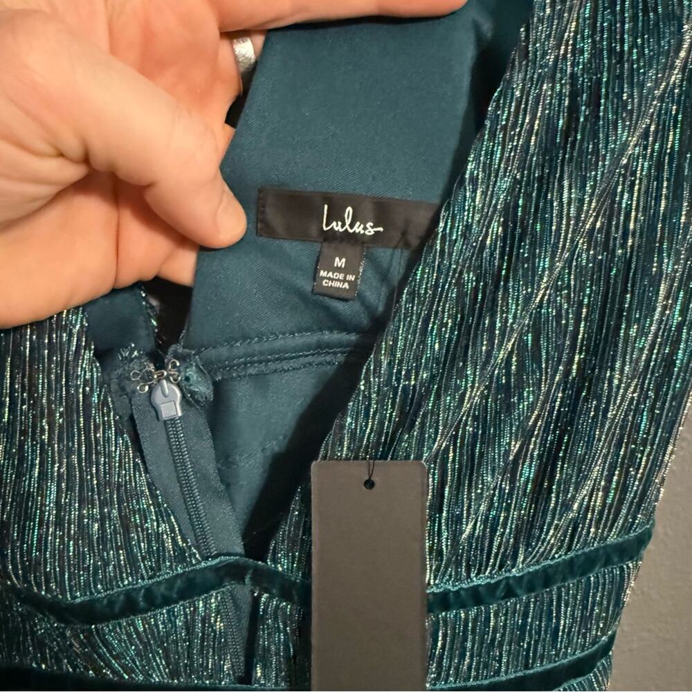 Lulu's NWT Smokeshow Teal Metallic Mini Dress Size M - Picture 5 of 8